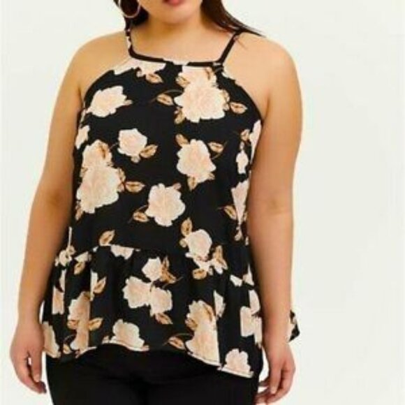Torrid Black Tank with Pale Pink Roses - Picture 1 of 15